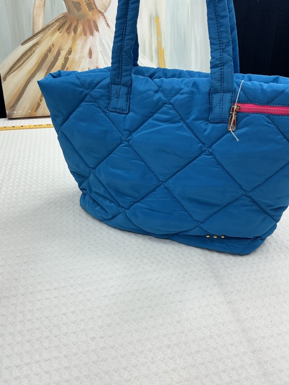 Quilted Blue Tote Bag - Lightweight Everyday Carry